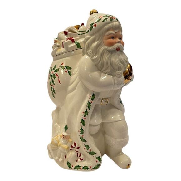 Lenox Vintage Holiday Santa Cookie Jar 1999 Christmas Toy Sack Holly Berry 13.5” - Picture 2 of 11
